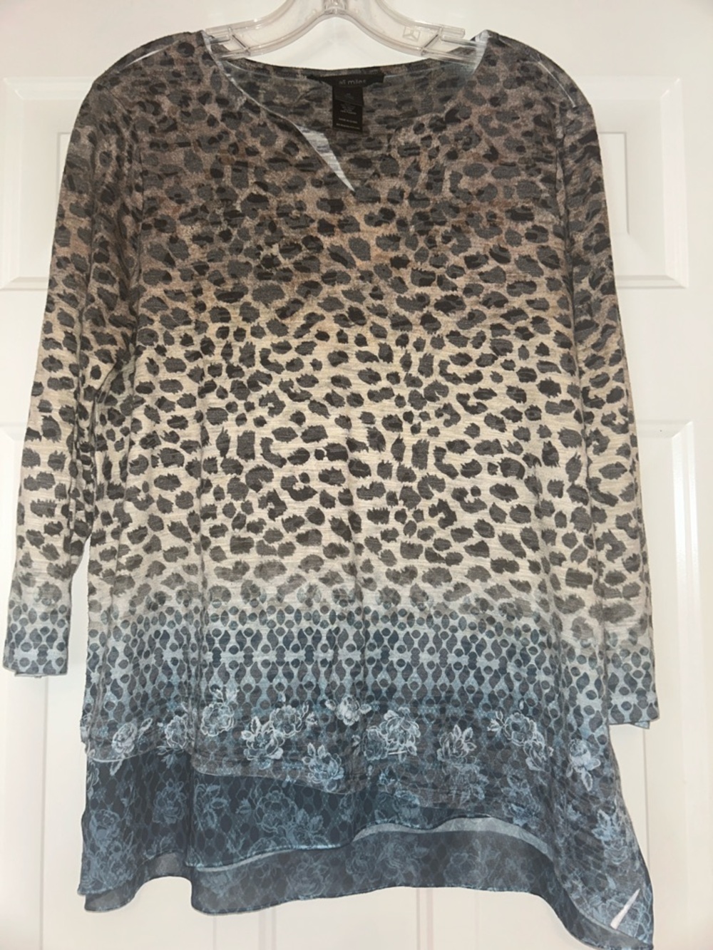 Ali Miles Leopard Long-Sleeve Tunic Top M Blue Ombre Burnout Maximalist